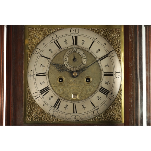 1313 - R. HENDERSON, SCARBROUGH. A MID 18TH CENTURY FIGURED MAHOGANY LONGCASE CLOCK Having a pierced swan n... 