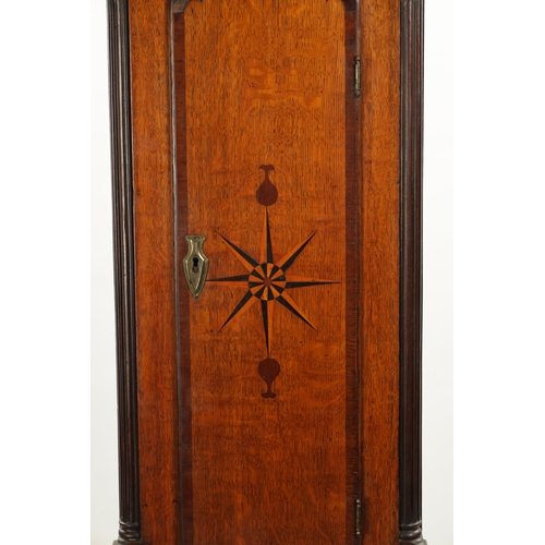 1324 - JOHN LAWSON, BRADFORD. A GEORGE III EIGHT DAY LONGCASE CLOCK The oak case with inlaid starburst door... 