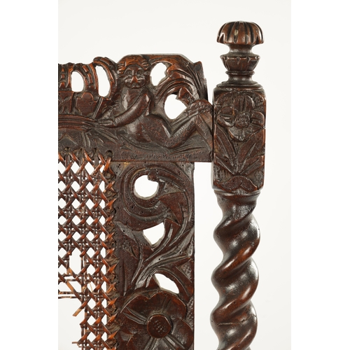 1491 - A RARE CHARLES II JOINED WALNUT CHILD’S HIGH CHAIR the elaborate leaf carved barley-twist frame with... 