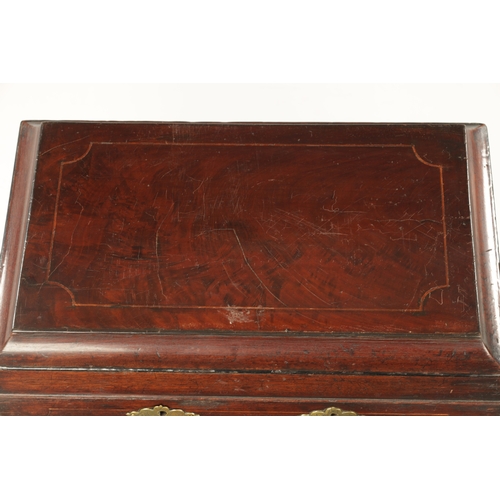 1492 - A GEORGE III MAHOGANY STRONG BOX bearing a painted front inscribed Royal Lanark Militia Staff Friend... 