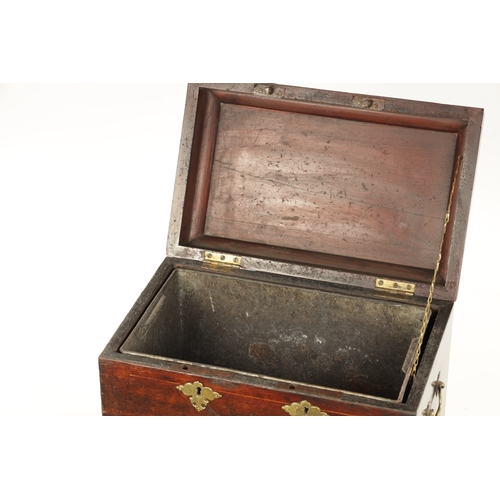 1492 - A GEORGE III MAHOGANY STRONG BOX bearing a painted front inscribed Royal Lanark Militia Staff Friend... 