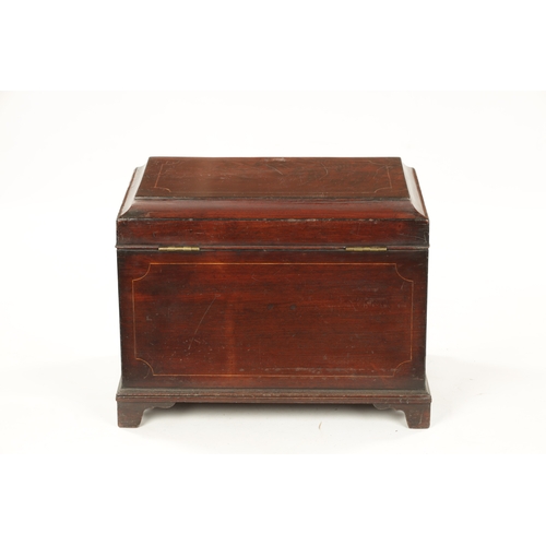 1492 - A GEORGE III MAHOGANY STRONG BOX bearing a painted front inscribed Royal Lanark Militia Staff Friend... 