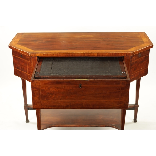 1493 - A GEORGE III FIGURED MAHOGANY AND SATINWOOD INLAID WRITING / SERVING TABLE OF SMALL SIZE with angled... 