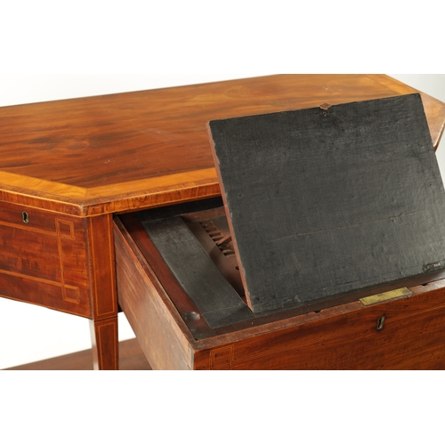 1493 - A GEORGE III FIGURED MAHOGANY AND SATINWOOD INLAID WRITING / SERVING TABLE OF SMALL SIZE with angled... 