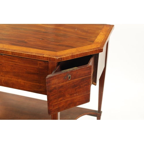 1493 - A GEORGE III FIGURED MAHOGANY AND SATINWOOD INLAID WRITING / SERVING TABLE OF SMALL SIZE with angled... 