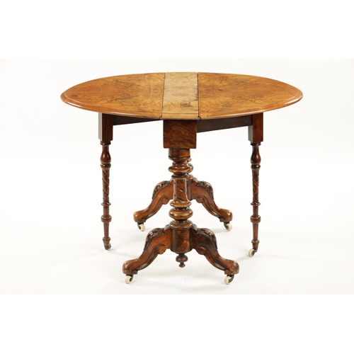 1495 - A 19TH CENTURY INLAID WALNUT MINIATURE SUTHERLAND TABLE with box-wood inlays and raised on a ring-tu... 