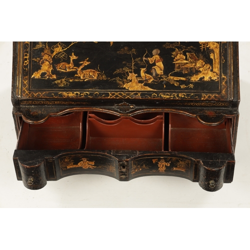 1496 - A FINE EARLY 18TH CENTURY CHINOISERIE DECORATED BLACK LACQUER TABLE BUREAU/MIRROR the shaped top adj... 