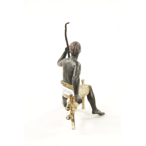 932 - ATT. FRANZE BERGMAN. AN EARLY 20TH CENTURY COLD-PAINTED BRONZE SCULPTURE modelled as a young man wit... 