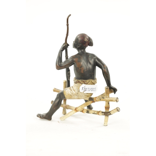 932 - ATT. FRANZE BERGMAN. AN EARLY 20TH CENTURY COLD-PAINTED BRONZE SCULPTURE modelled as a young man wit... 