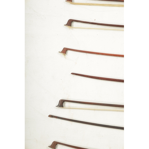 1106 - A COLLECTION OF SEVEN ANTIQUE VIOLIN BOWS one with a bone frog. The broken bow with ebony frog is si... 