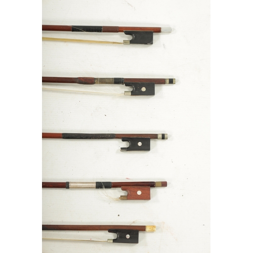 1106 - A COLLECTION OF SEVEN ANTIQUE VIOLIN BOWS one with a bone frog. The broken bow with ebony frog is si... 