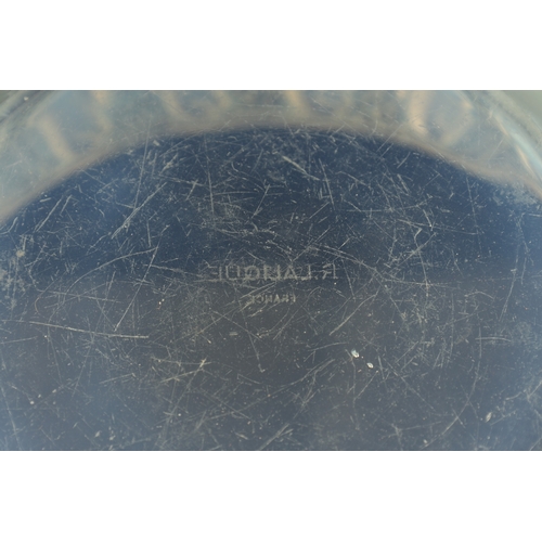 12 - A RENE LALIQUE OPALESCENT BLUE STAINED 'PERRUCHES' BOWL stencil mark 'R. LALIQUE, FRANCE'. (25cm dia... 