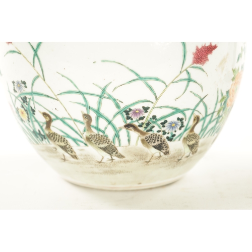 131 - A 19TH CENTURY CHINESE FAMILLE ROSE PORCELAIN JARDINIERE decorated with floral sprays and birds. (17... 