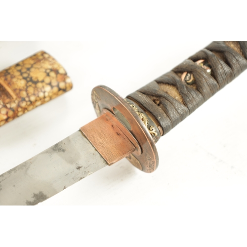 132 - A JAPANESE TANTO with leather-covered scabbard and shagreen collar (53cm long)