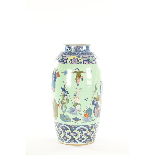 145 - AN 18TH CENTURY CHINESE PORCELAIN VASE OF LARGE SIZE with all-round figural decoration and coloured ... 