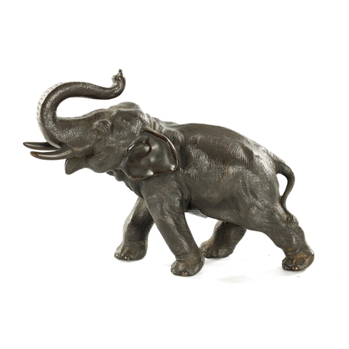 146 - A JAPANESE MEIJI PERIOD PATINATED BRONZE SCULPTURE modelled as an elephant, inscribed two character ... 