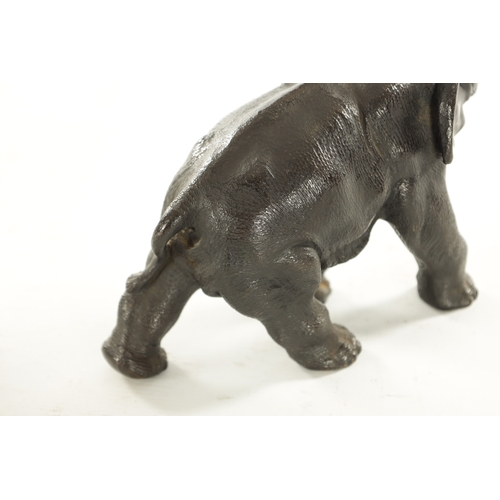 146 - A JAPANESE MEIJI PERIOD PATINATED BRONZE SCULPTURE modelled as an elephant, inscribed two character ... 