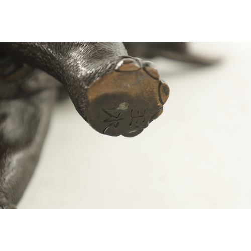 146 - A JAPANESE MEIJI PERIOD PATINATED BRONZE SCULPTURE modelled as an elephant, inscribed two character ... 