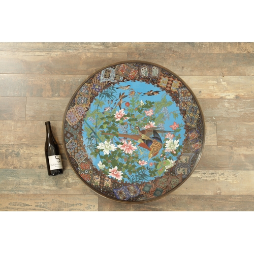 155 - A FINE OVER-SIZED LATE 19TH CENTURY JAPANESE CLOISONNE ENAMEL CHARGER of dished form with multi-deco... 