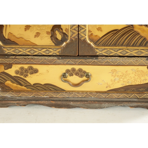 159 - A JAPANESE MEIJI-PERIOD GILT LACQUERED TABLE CABINET having engraved bronze mounts and panelled door... 