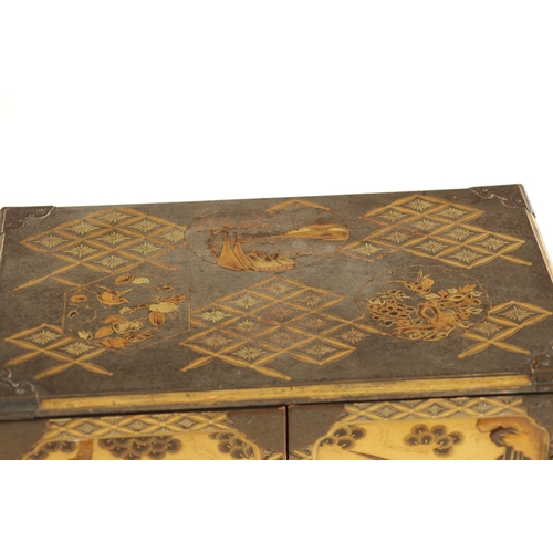 159 - A JAPANESE MEIJI-PERIOD GILT LACQUERED TABLE CABINET having engraved bronze mounts and panelled door... 