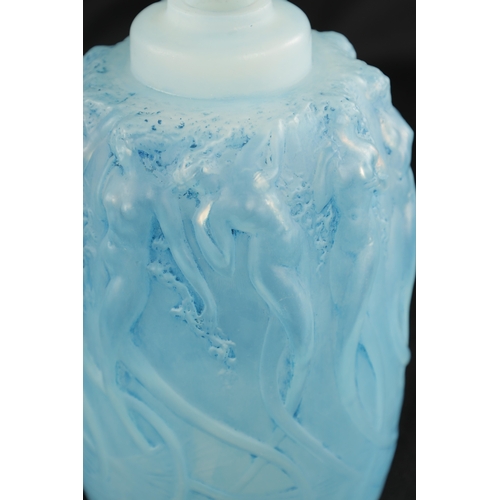 16 - A RENE LALIQUE OPALESCENT BLUE STAINED 'SIRENES' BRULE PARFUMS FROSTED PERFUME BURNER with an origin... 