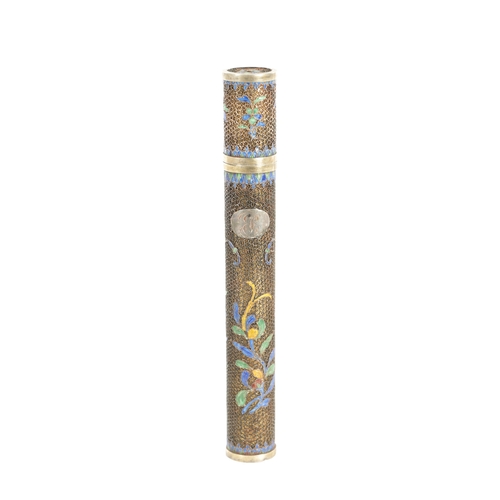 169 - AN EARLY 20TH CENTURY CHINESE SILVER AND ENAMEL CIGAR CASE with scrolled wirework and floral-coloure... 