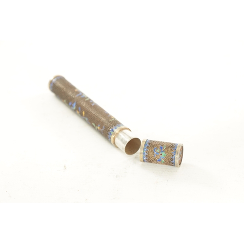169 - AN EARLY 20TH CENTURY CHINESE SILVER AND ENAMEL CIGAR CASE with scrolled wirework and floral-coloure... 