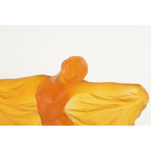 17 - A RENE LALIQUE THAIS STATUETTE IN BUTTERSCOTCH GLASS - engraved R. Lalique (21.5cm high)