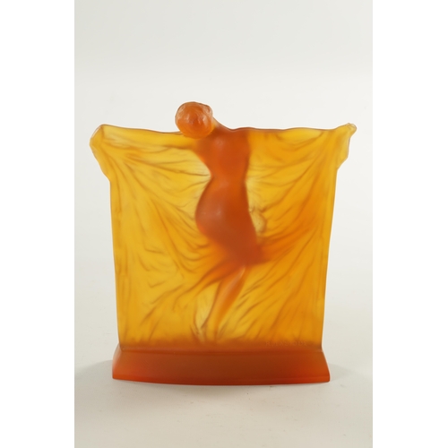 17 - A RENE LALIQUE THAIS STATUETTE IN BUTTERSCOTCH GLASS - engraved R. Lalique (21.5cm high)