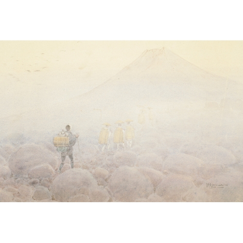 170 - TWO LATE 19TH CENTURY JAPANESE WATERCOLOUR LANDSCAPES one with Mount Fuji and a farm scene - both si... 