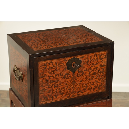 171 - AN 18TH CENTURY ANGLO PORTUGUESE ROSEWOOD AND FLORAL MARQUETRY INLAID CABINET ON LATER STAND with fa... 