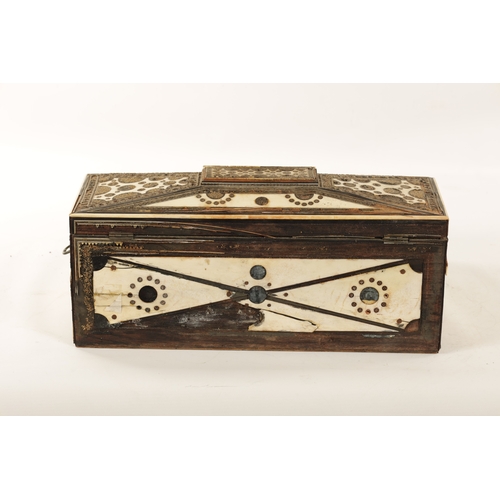 173 - A 19TH CENTURY ANGLO INDIAN SADELI MICRO MOSAIC INLAID CAMELBONE AND SANDALWOOD WRITING BOX IN NEED ... 