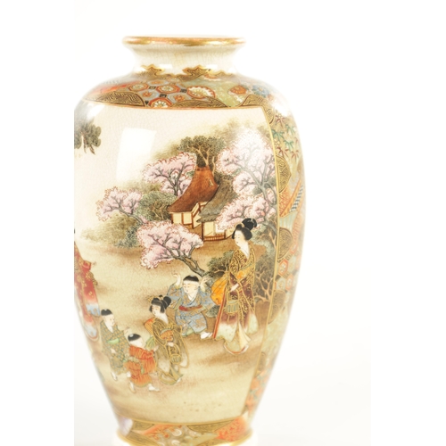 177 - A JAPANESE MEIJI PERIOD SATSUMA VASE BY RYOZAN having a panelled body decorated with women and child... 