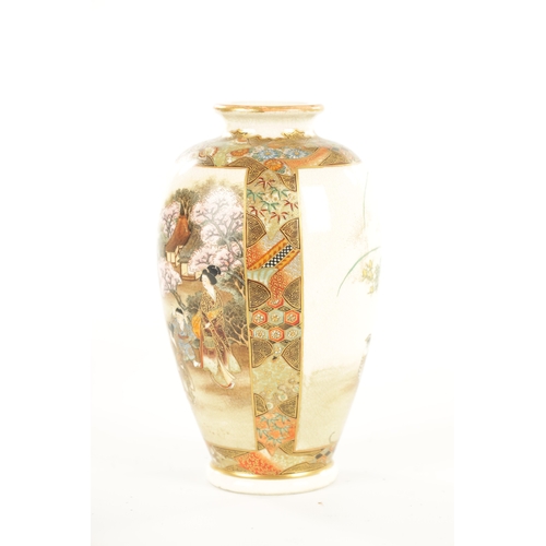 177 - A JAPANESE MEIJI PERIOD SATSUMA VASE BY RYOZAN having a panelled body decorated with women and child... 
