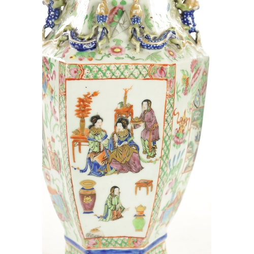 188 - A GOOD PAIR OF 19TH CENTURY CHINESE CANTONESE HEXAGONAL-SHAPED VASES decorated with brightly coloure... 