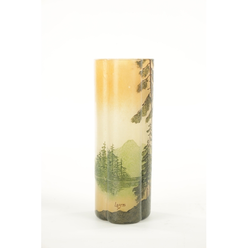 19 - AN EARLY 20TH CENTURY LEGRAS CAMEO GLASS VASE decorated with a woodland lake scene, signed to the si... 