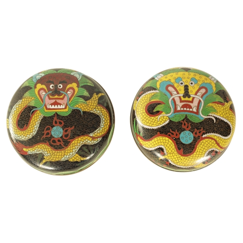 191 - TWO 19TH CENTURY CHINESE CLOISONNÉ ENAMEL BOWLS AND COVERS brightly decorated with dragons (both 12c... 