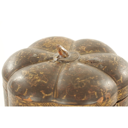 206 - A LATE 19TH CENTURY CHINESE EXPORT CANTONESE LACQUER WORK TEA CADDY FORMED AS A PUMPKIN with all-ove... 