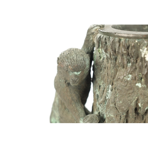 207 - A JAPANESE MEIJI PERIOD BRONZE SCULPTURAL VASE realistically modelled as a monkey climbing a tree, h... 
