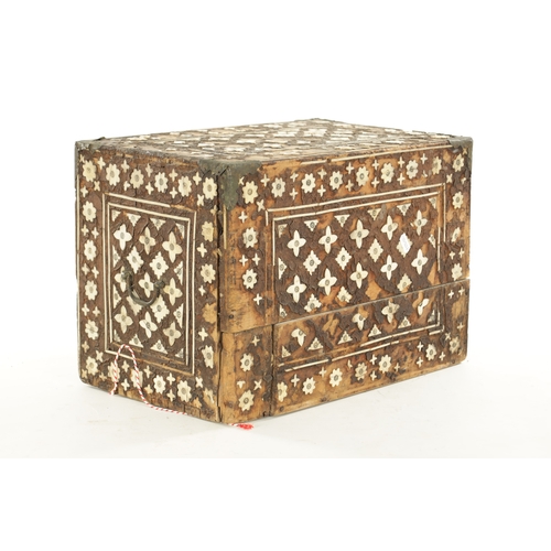 209 - A 17TH CENTURY INDO PORTUGUESE INLAID BONE TABLE CABINET IN NEED OF RESTORATION with all-around peta... 