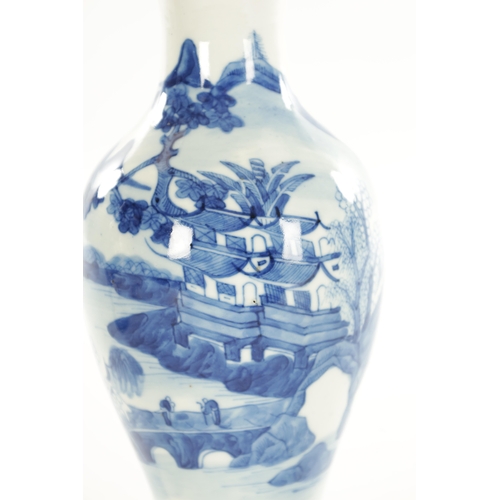 215 - A 19TH CENTURY CHINESE PORCELAIN BLUE AND WHITE BALUSTER VASE with pagodas in landscape setting - fo... 