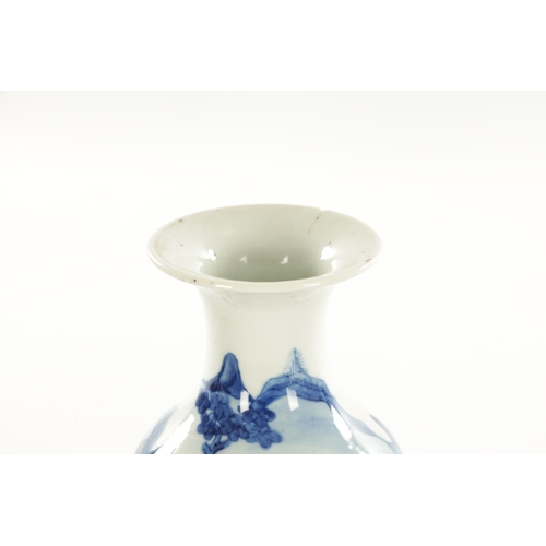 215 - A 19TH CENTURY CHINESE PORCELAIN BLUE AND WHITE BALUSTER VASE with pagodas in landscape setting - fo... 