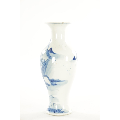 215 - A 19TH CENTURY CHINESE PORCELAIN BLUE AND WHITE BALUSTER VASE with pagodas in landscape setting - fo... 