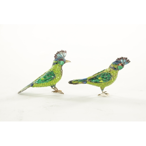 220 - A PAIR OF 19TH CENTURY CHINESE SILVER AND COLOURED ENAMEL BIRDS one (AF) (6cm high)