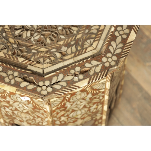 221 - AN 18TH / 19TH CENTURY CARVED HARDWOOD INLAID MOTHER OF PEARL AND BONE ISLAMIC OCTAGONAL OCCASIONAL ... 