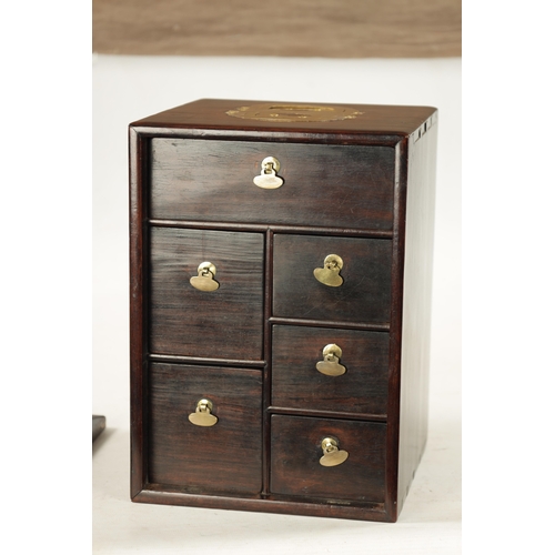 232 - A LATE 19TH CENTURY CHINESE HARDWOOD MEDICAL CABINET with sunken-hinged brass handles and panelled f... 