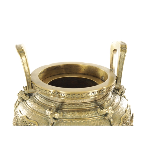 234 - AN IMPRESSIVE LARGE SIZED 19TH CENTURY GILT BRONZE CHINESE CENSER with pierced panelled sides raised... 