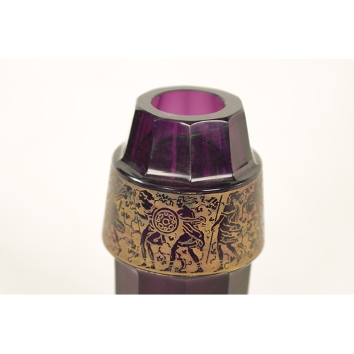 24 - AN EARLY 20TH-CENTURY PURPLE GLASS VIENNA SECESSIONIST VASE IN THE MOSER STYLE of faceted shaped for... 