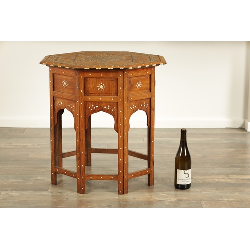 246 - A 19TH CENTURY ANGLO INDIAN INLAID IVORY AND HARDWOOD OCTAGONAL OCCASIONAL TABLE with geometric desi... 